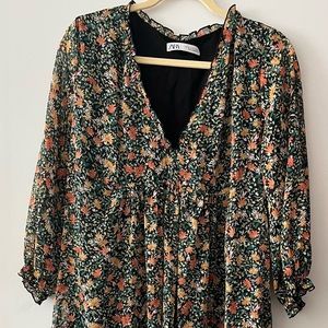 Zara floral mini dress with sleeves